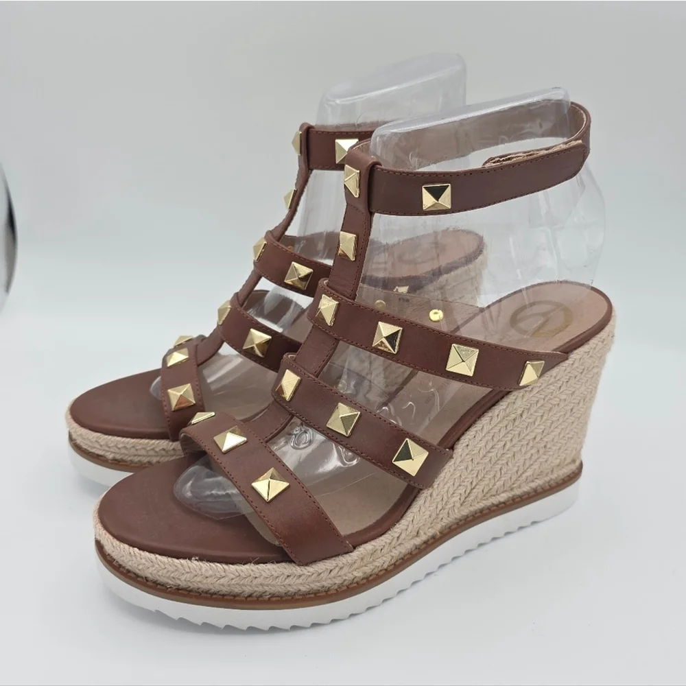 The Wishbone Collection Brown Studded Gladiator Wedge Sandals Size 10M